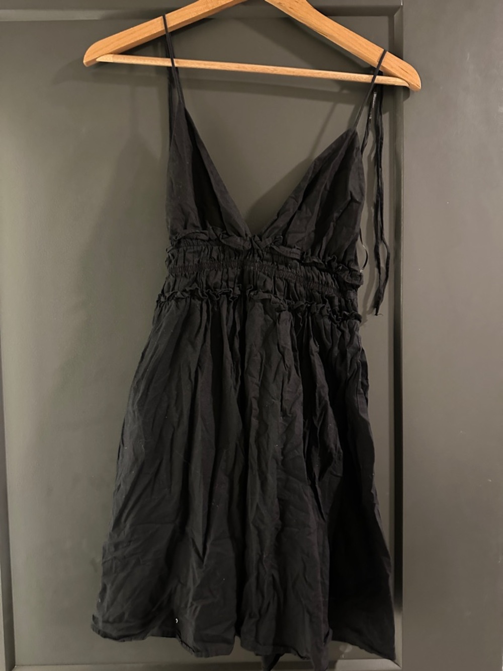 Zara Black Smocked-Detail Spaghetti Strap Mini Dress